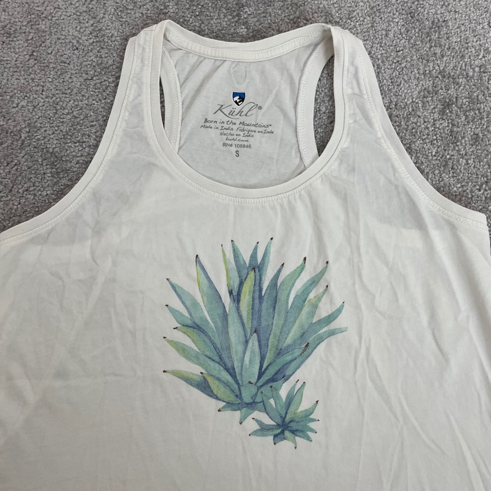 Kuhl Tank Top Womens Small Agave Succulent Organic Cotton Racerback White